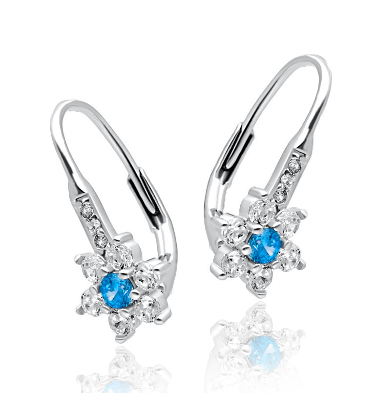 Ohrhänger Blume Zirkonia Hellblau 925 Silber