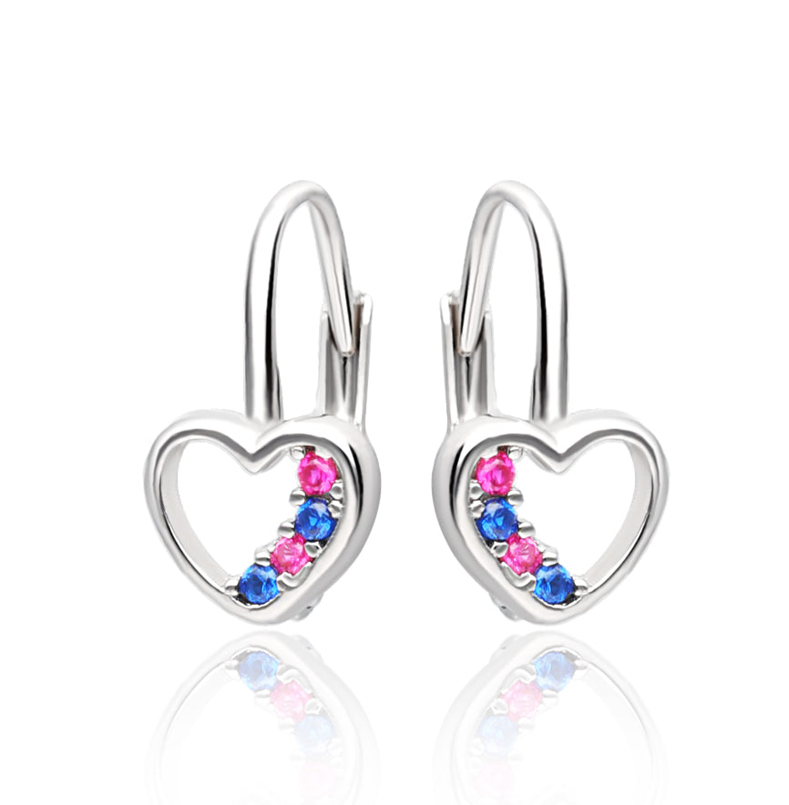 Ohrringe Herz Zirkonia Pink Blau 925 Silber Ohrhänger