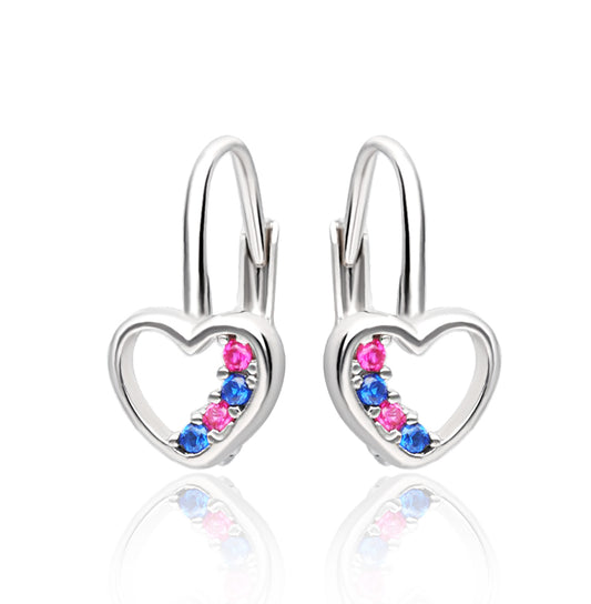 Ohrringe Herz Zirkonia Pink Blau 925 Silber Ohrhänger