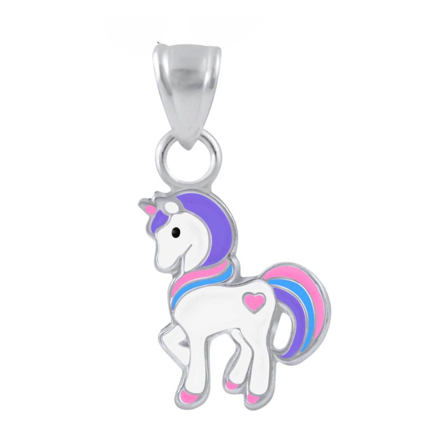 Kinder Anhänger Einhorn Herz 925 Silber Lila Pink