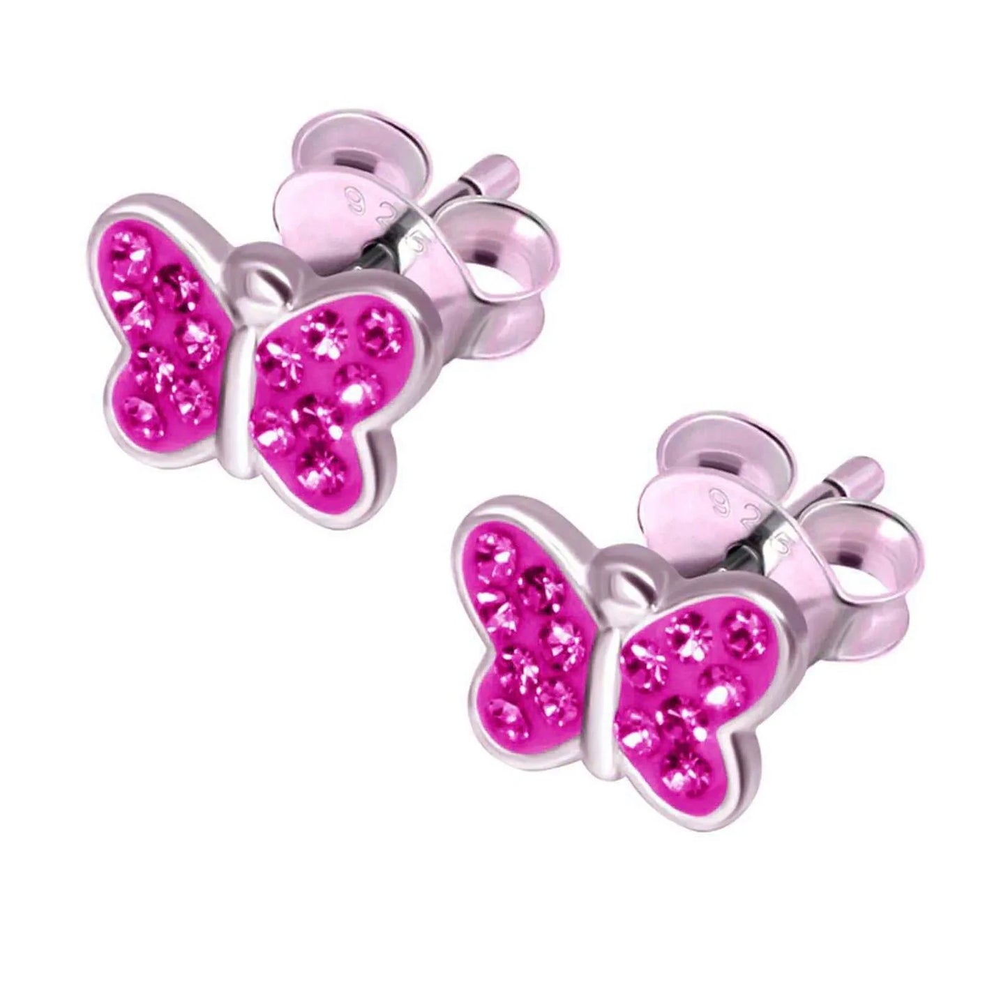 Kinderohrringe Schmetterling 925 Silber Kristalle pink
