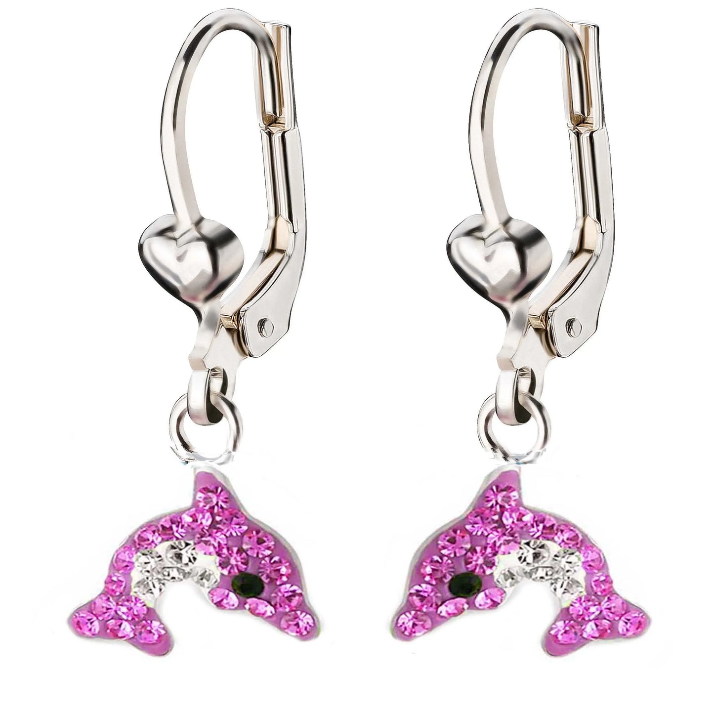 Kinderohrringe Delfin 925 Silber Kristalle pink klar