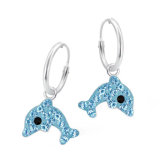 Kinderohrringe  feine Creolen hellblauer Delfin 925 Silber
