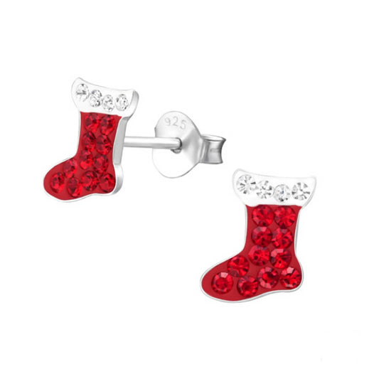 Kinderohrringe Nikolaus Weihnachten Stiefel Kristalle 925 Silber