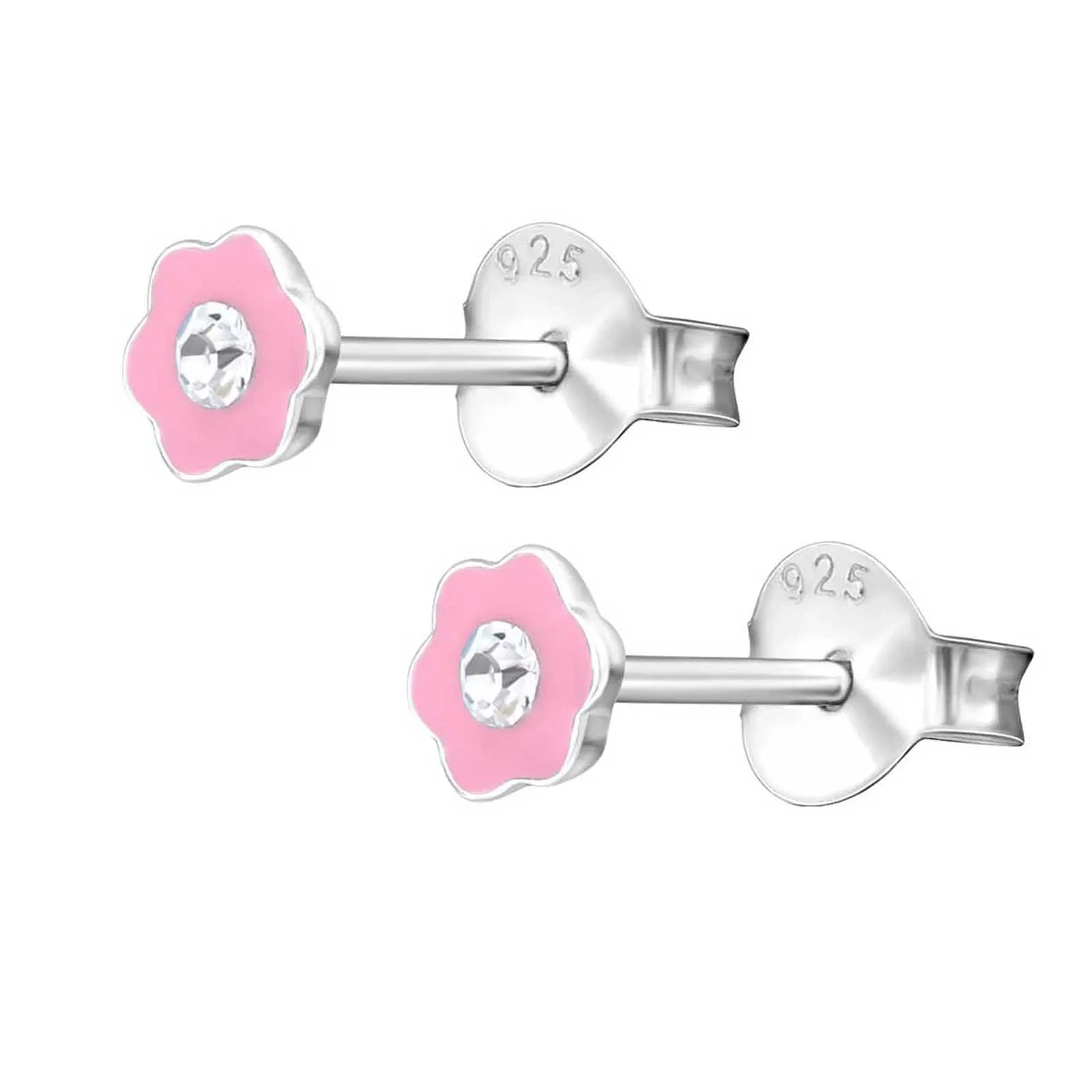 Kinderohrringe pinke Blume 925 Silber Kristall klar