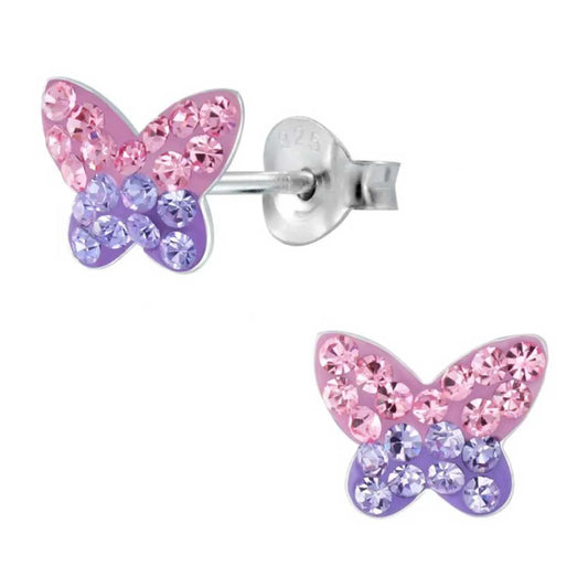 Kinderohrringe Schmetterling 925 Silber lila rosa Kristalle