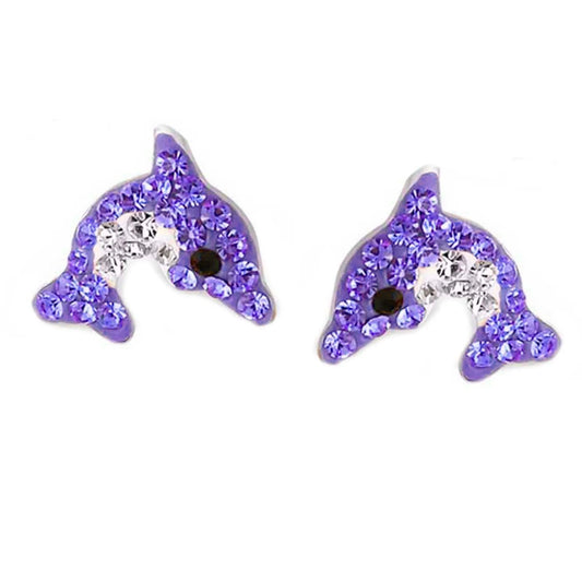 Kinderohrringe Delfin 925 Silber Kristalle Lila
