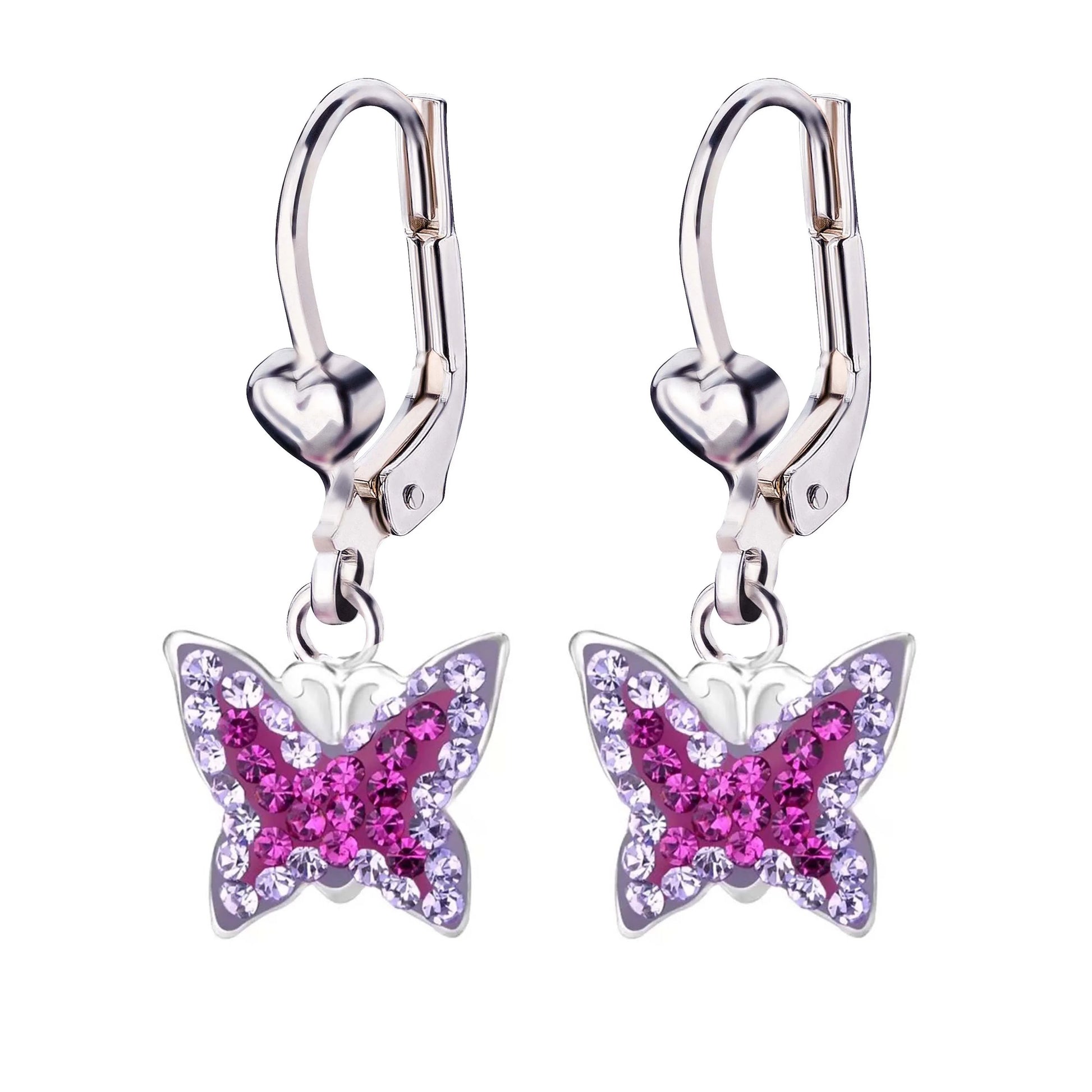 Kinderohrringe Schmetterling  925 Silber lila pinke Kristalle