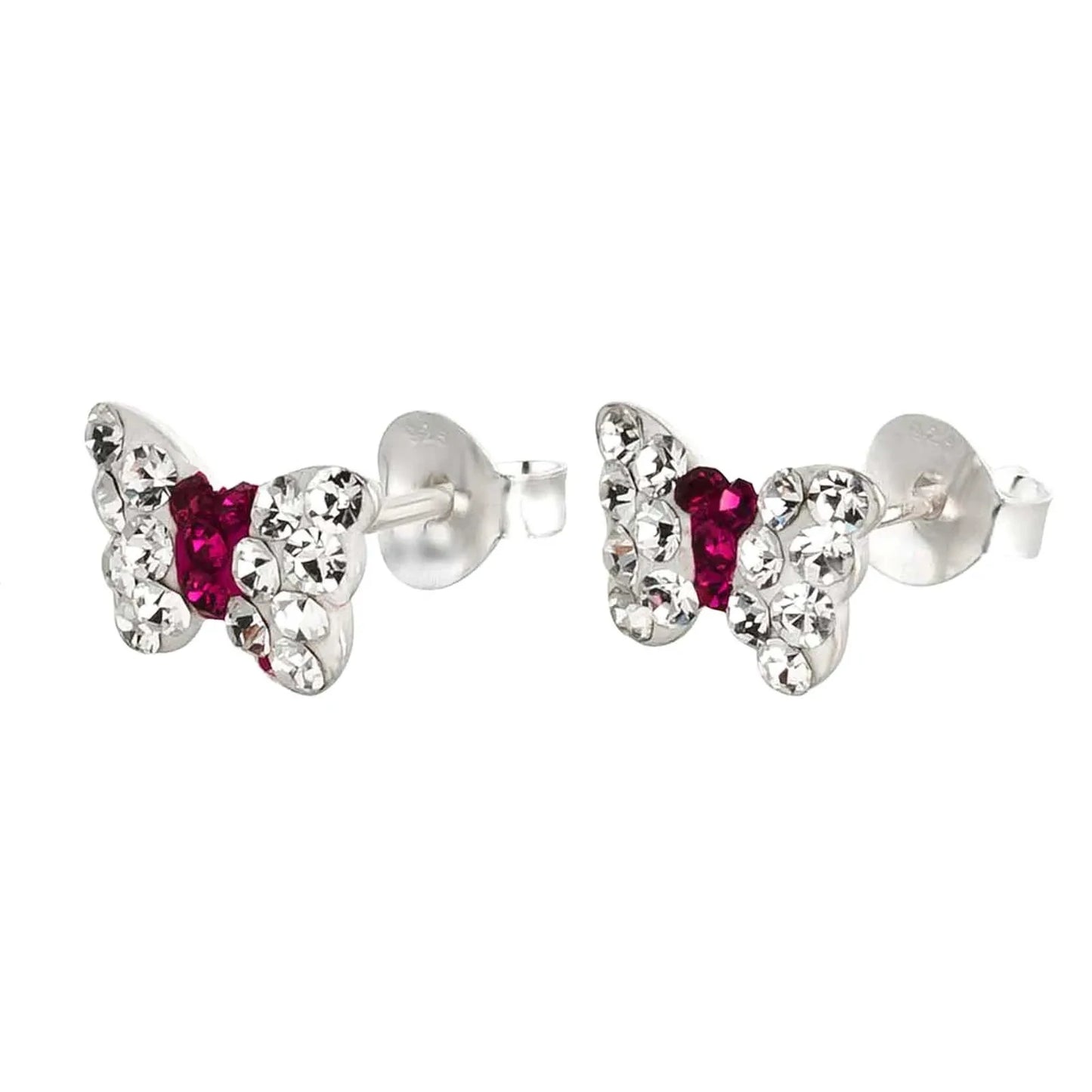 Kinderohrringe Schmetterling  925 Silber rot klare Kristalle