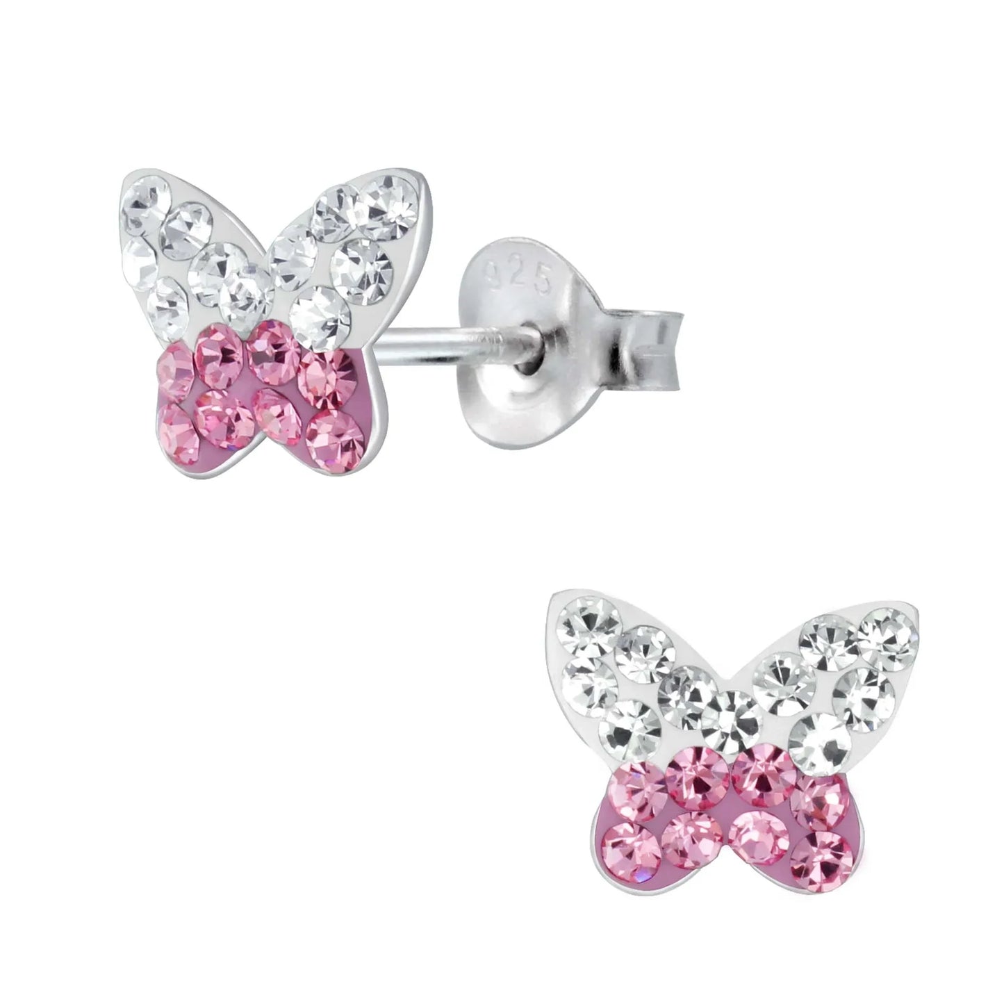Kinderohrringe Schmetterling 925 Silber Kristallsteine in pink