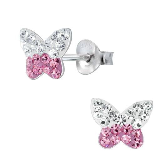 Kinderohrringe Schmetterling 925 Silber Kristallsteine in pink