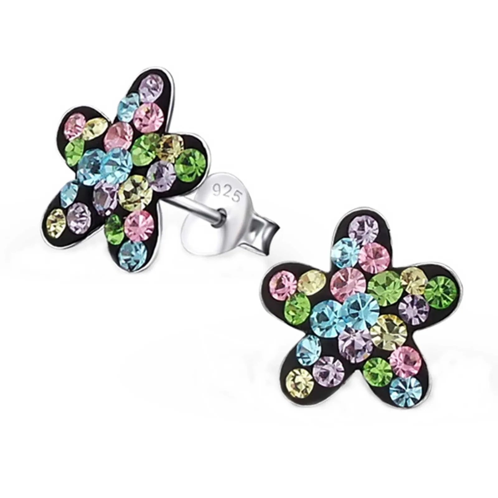 Kinderohrringe Blume 925 Silber bunte Kristalle