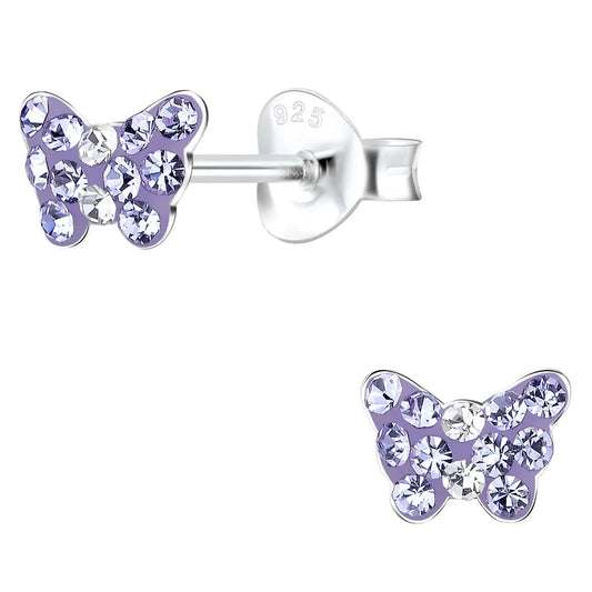 Kinderohrringe Schmetterling 925 Silber lila klare Kristalle
