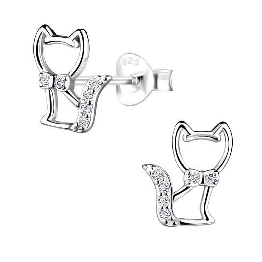 Kinderohrringe Katze 925 Silber Zirkonia klar