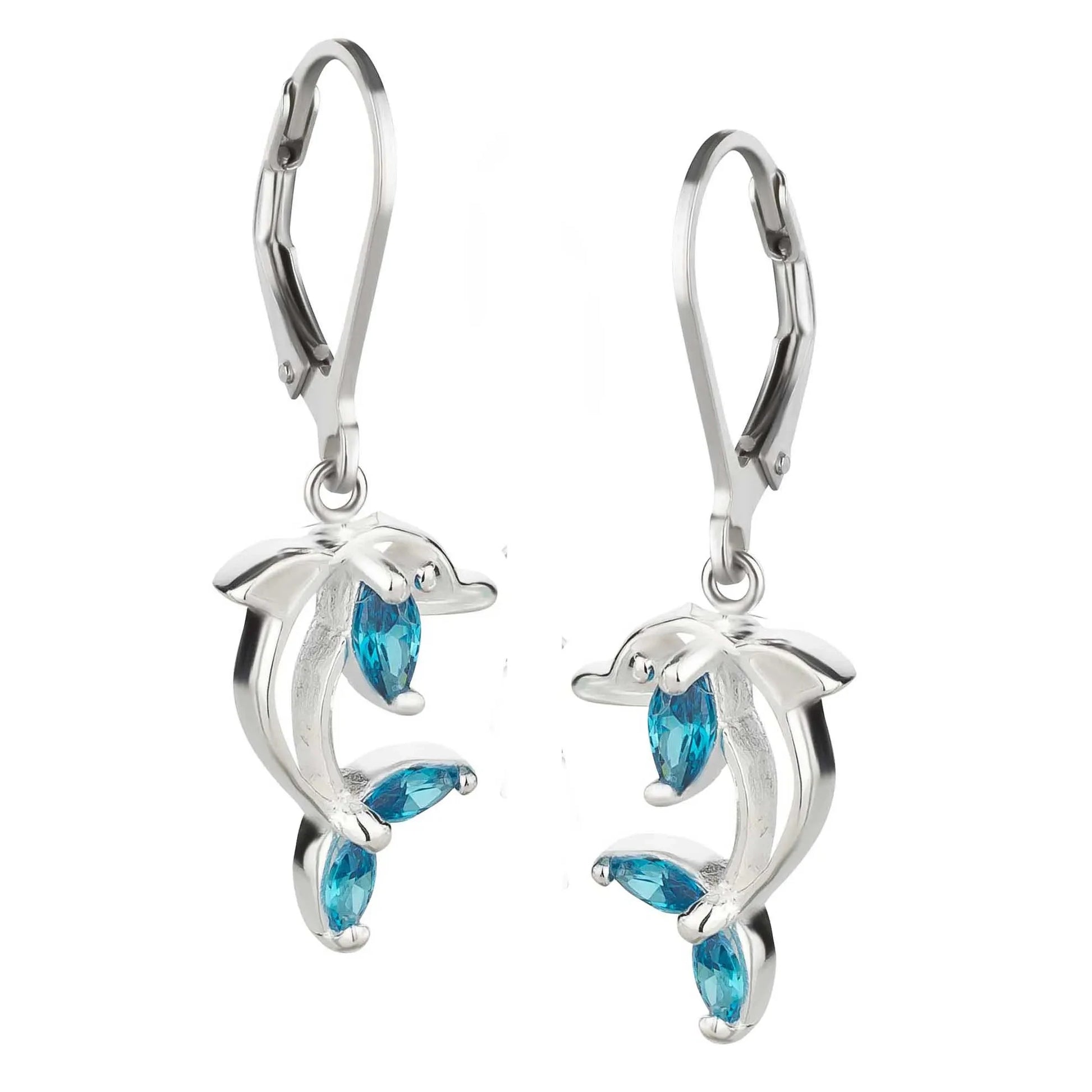 Kinderohrringe Ohrhänger Delfin 925 Silber blauer Zirkonia