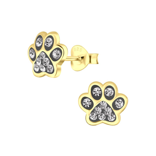 Kinderohrringe diamantfarbene Pfote Tatze  925 Silber gold