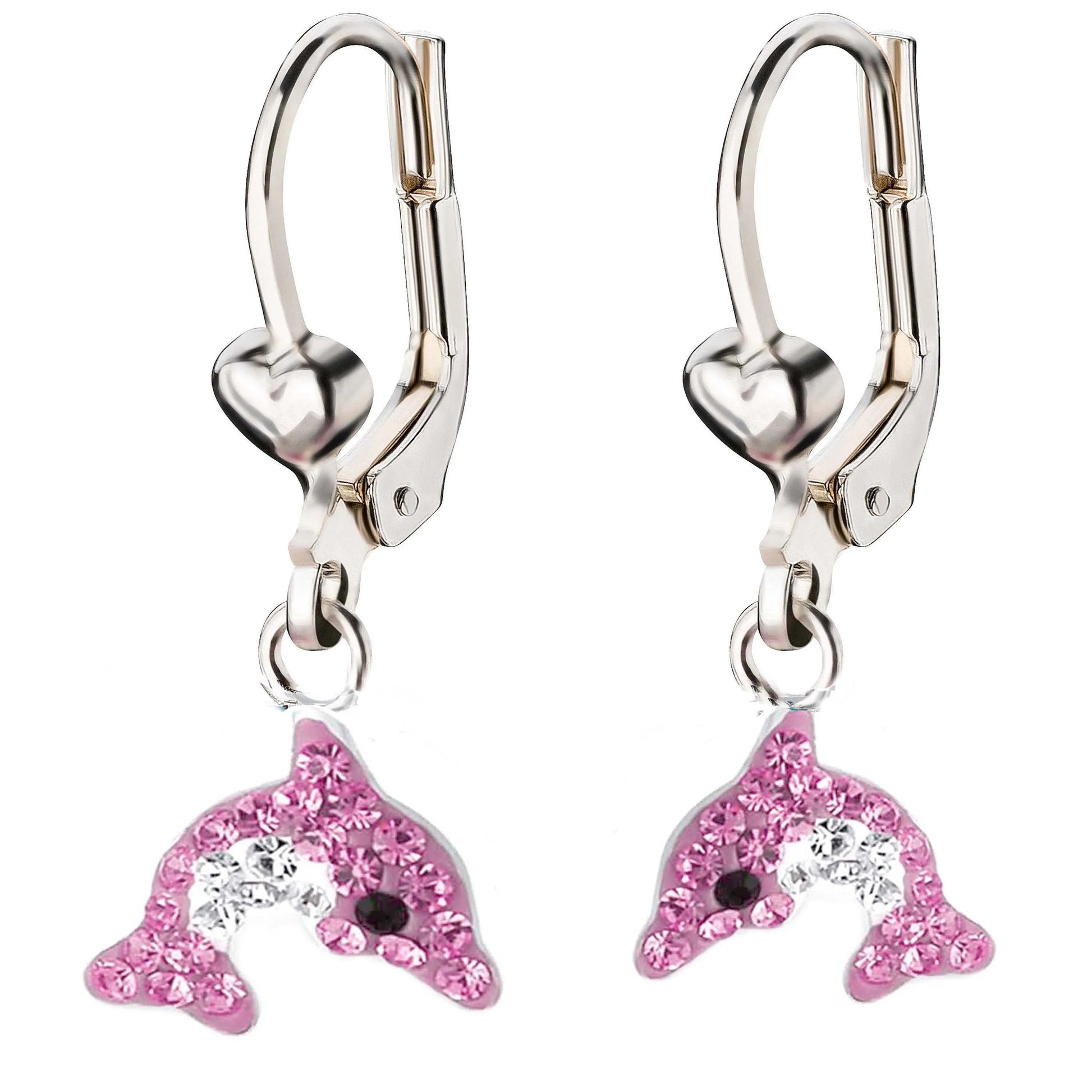 Kinderohrringe Ohrhänger rosa Delfin 925 Silber Kristalle