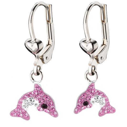 Kinderohrringe Ohrhänger rosa Delfin 925 Silber Kristalle