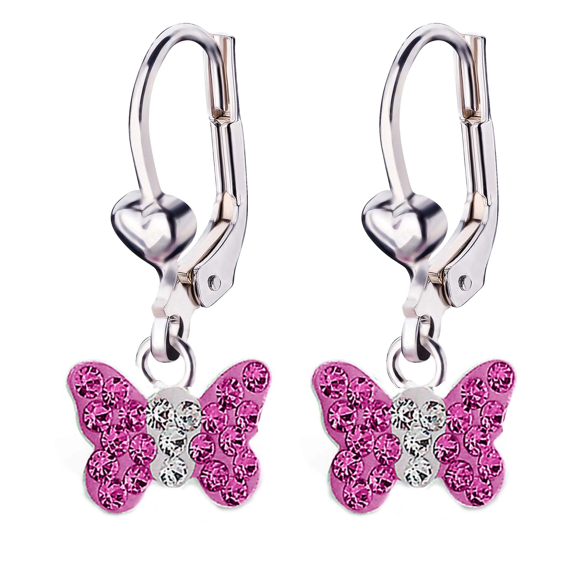 Kinderohrringe Ohrhänger rosa Schmetterling 925 Silber Kristalle