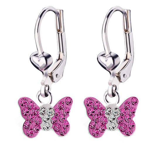 Kinderohrringe Ohrhänger rosa Schmetterling 925 Silber Kristalle