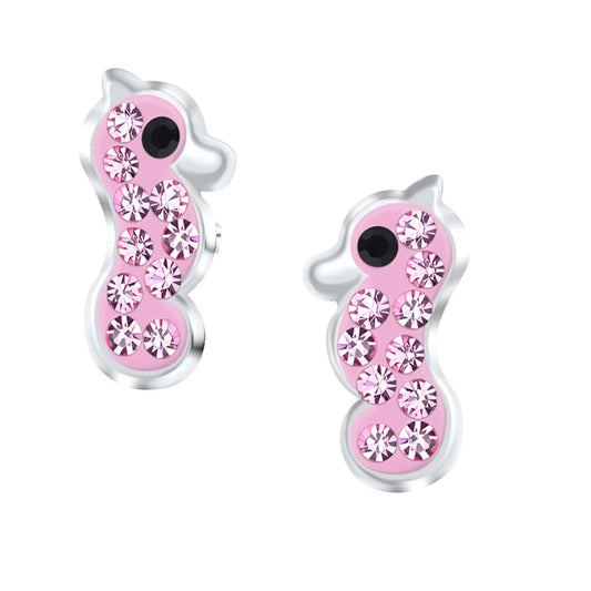 Kinderohrringe pinkes Seepferdchen 925 Silber Kristalle