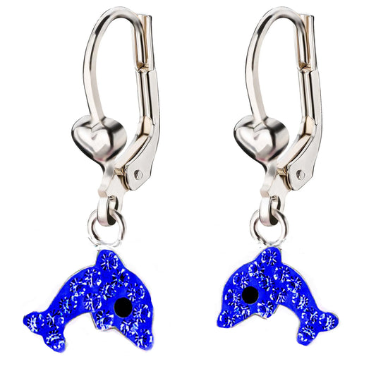 Kinderohrringe Ohrhänger  Azur Delfin 925 Silber Kristalle