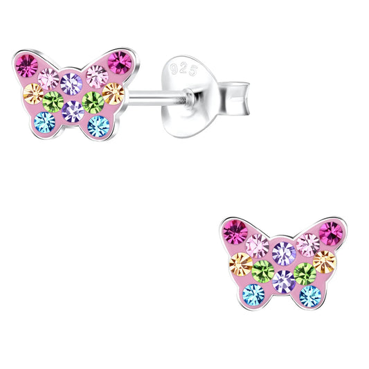 Kinderohrringe rosa bunter Schmetterling 925 Silber