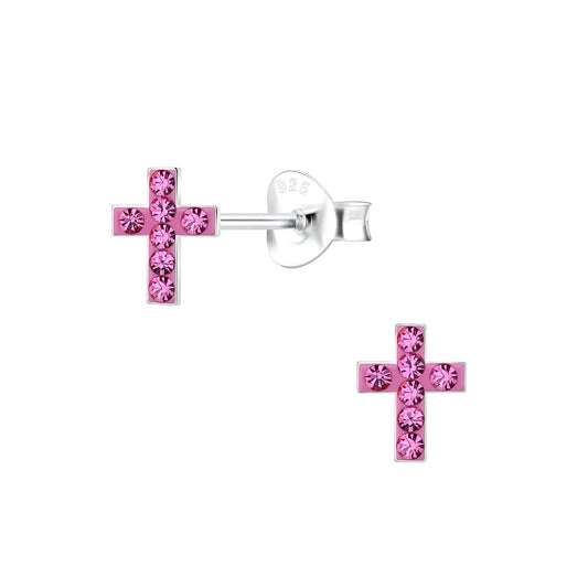 Ohrringe pinkes Kreuz 925 Silber Kristalle