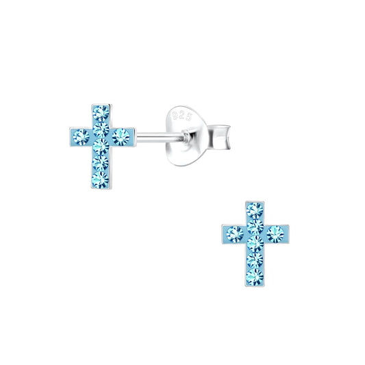 Ohrringe Kreuz 925 Silber hellblaue Kristalle