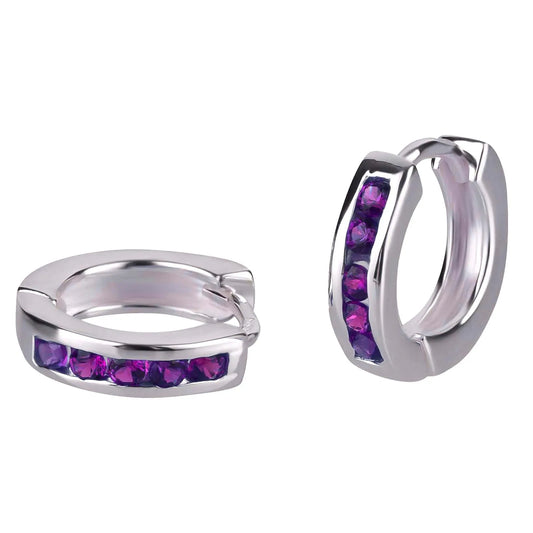 Creolen Ohrringe 925 Silber Zirkonia Amethyst