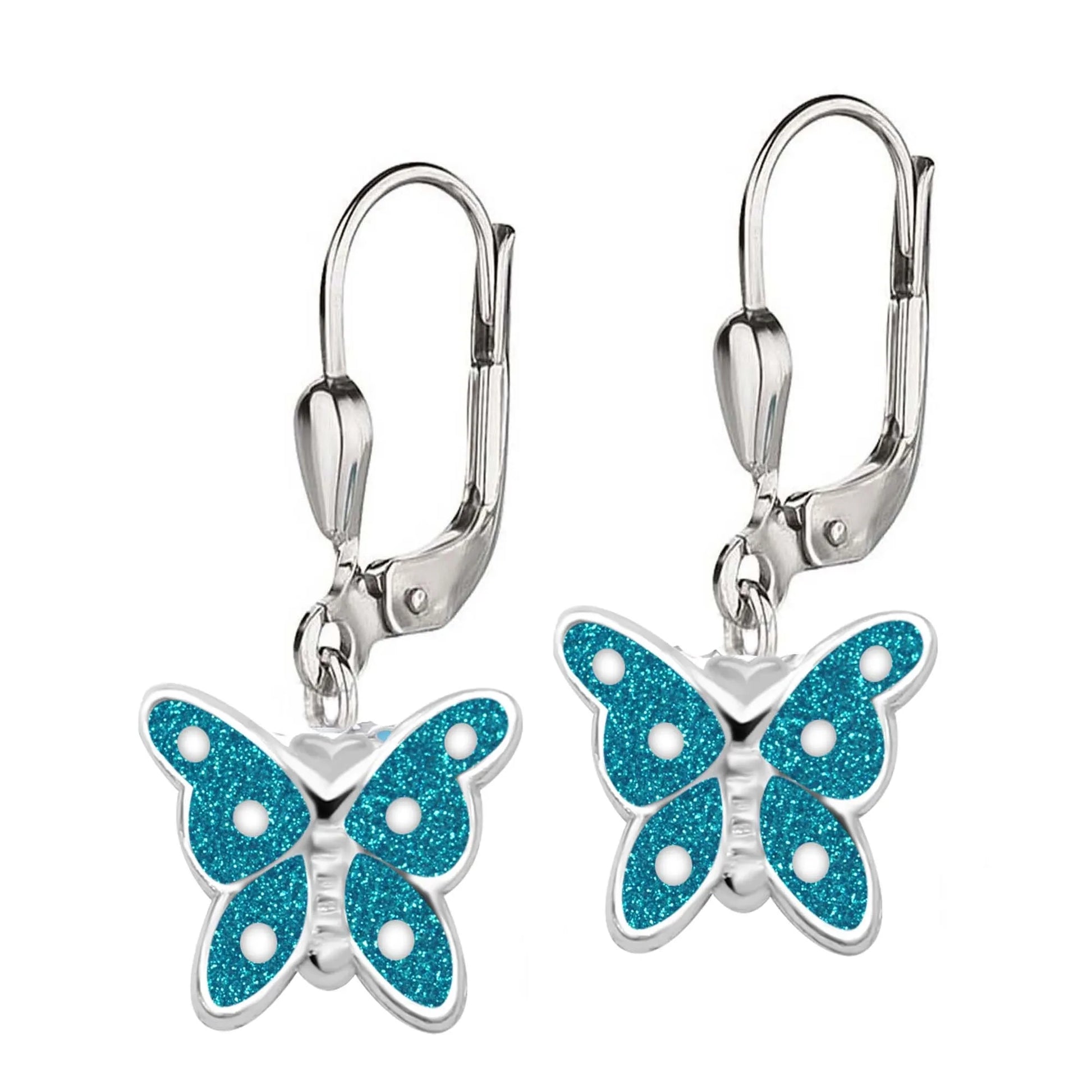 Kinderohrringe blauer Schmetterling 925 Silber weisse Punkte
