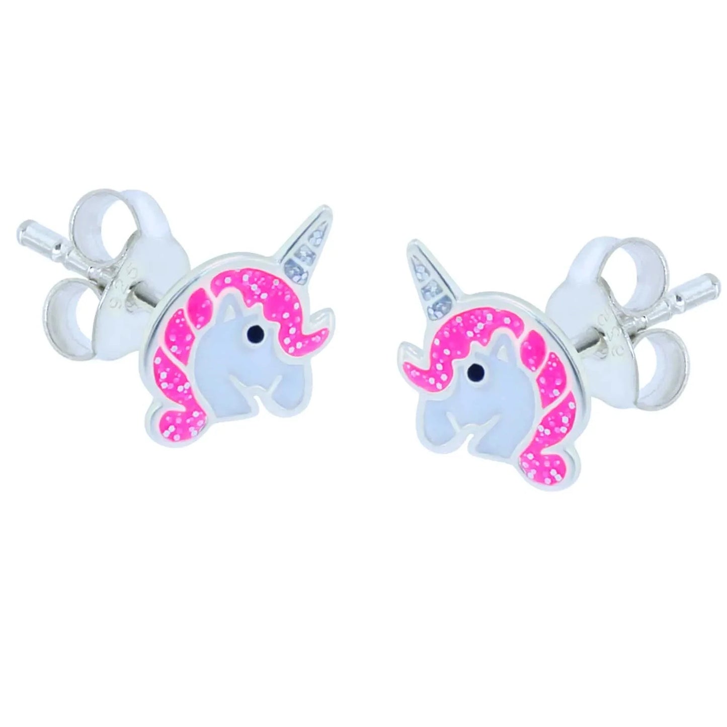 Kinderohrringe Einhorn 925 Silber Glitzer Pink