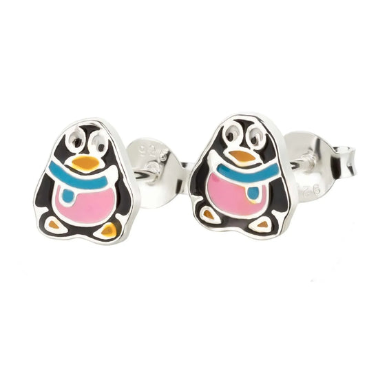 Kinderohrringe Pinguin mit Schal 925 Silber