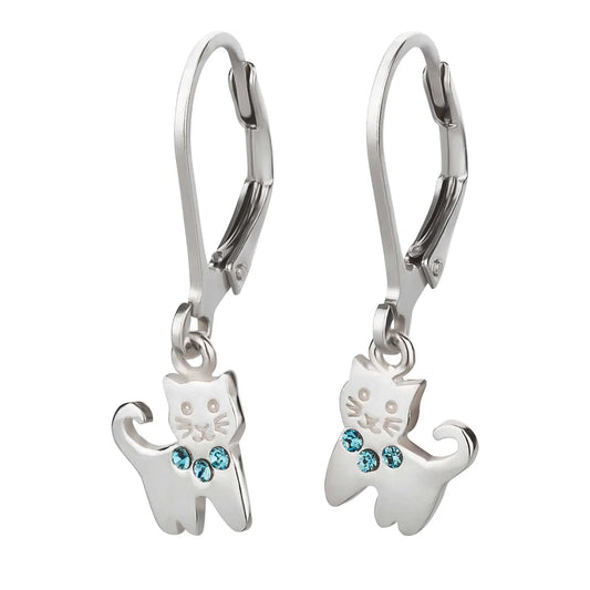 Kinderohrringe Katze 925 Silber Zirkonia Blau