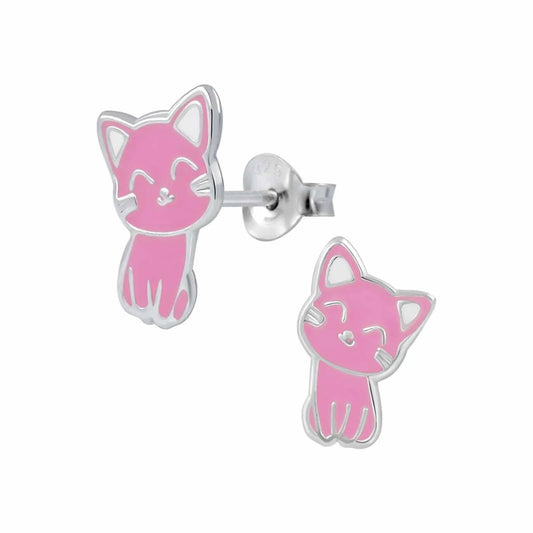 Kinderohrringe Katze pink 925 Silber