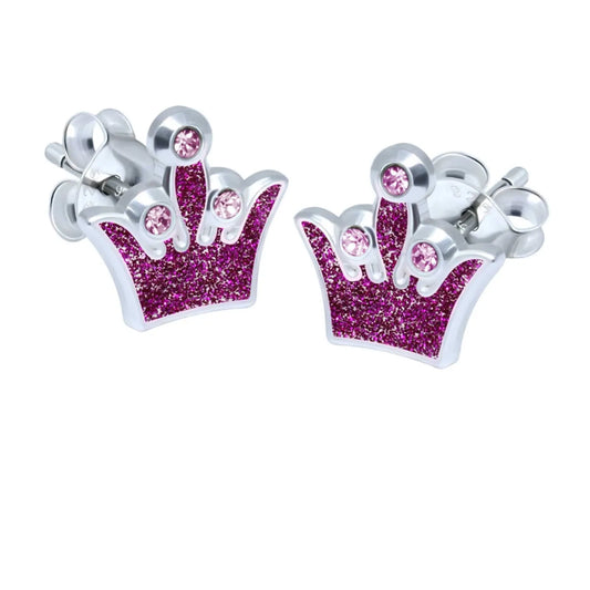 Kinderohrringe pinke Kristall Krone 925 Silber