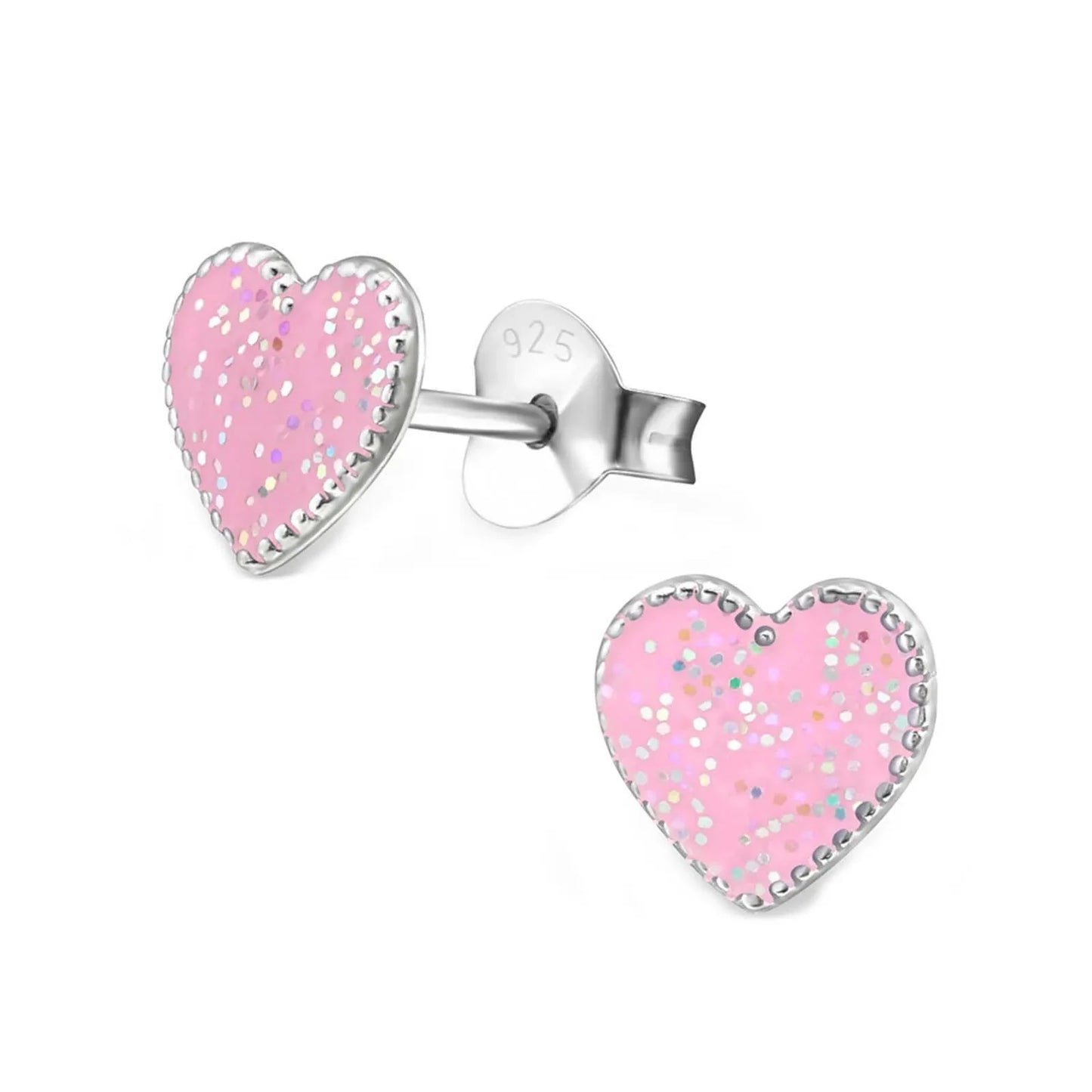 Kinderohrringe Herz  925 Silber Glitzer rosa