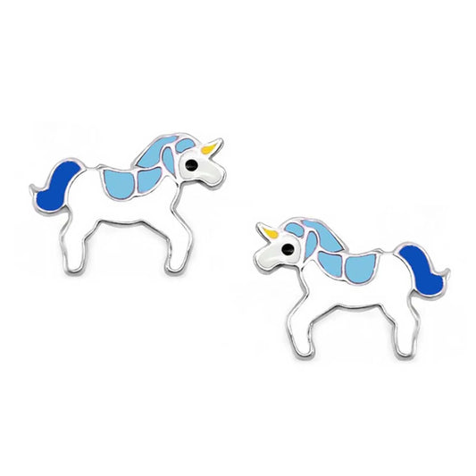 Kinderohrringe Einhorn 925 Silber blaue Farbtöne