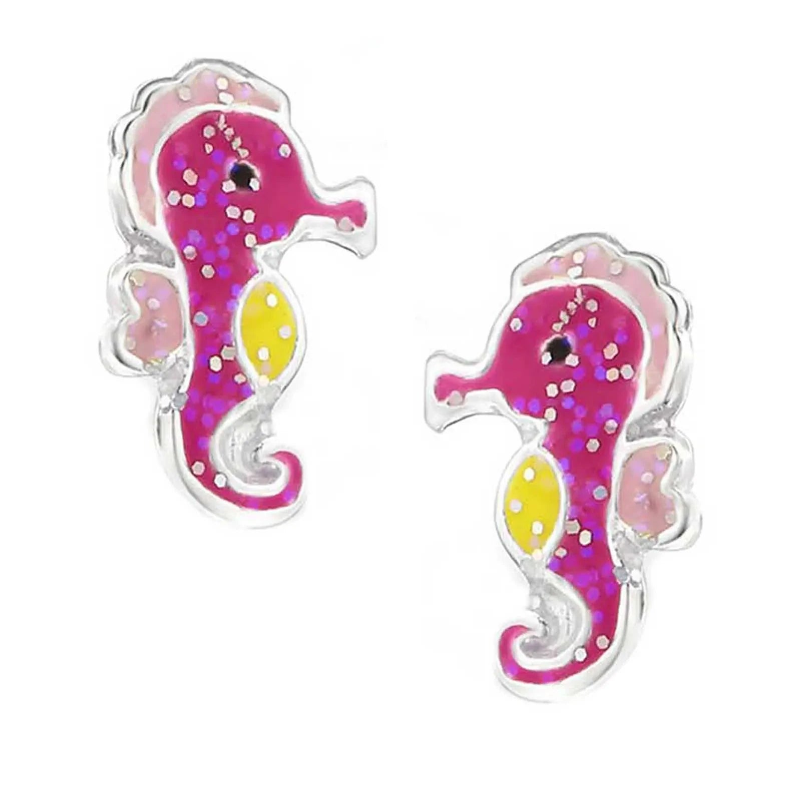 Kinderohrringe pinkes Seepferdchen 925 Silber