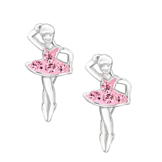 Kinderohrringe Tänzerin Ballerina 925 Silber Glitzerkristalle