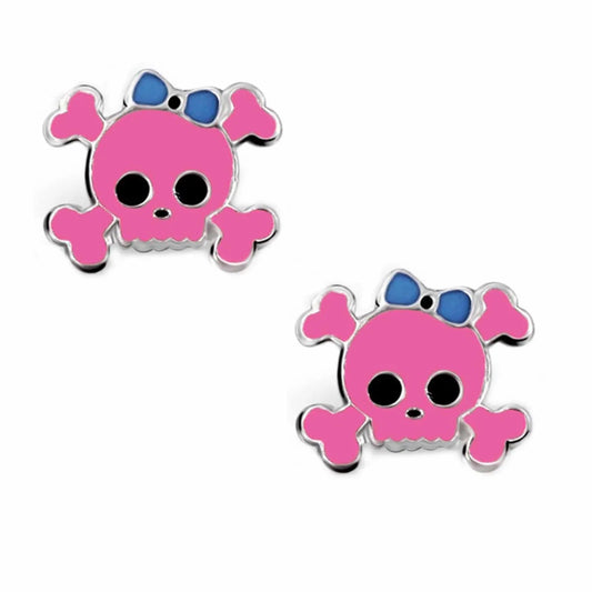 Kinderohrringe pinkes Totenkopf Mädchen 925 Silber
