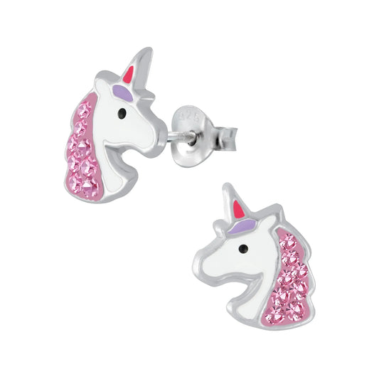 Kinderohrringe Einhorn 925 Silber Glitzerkristalle pink