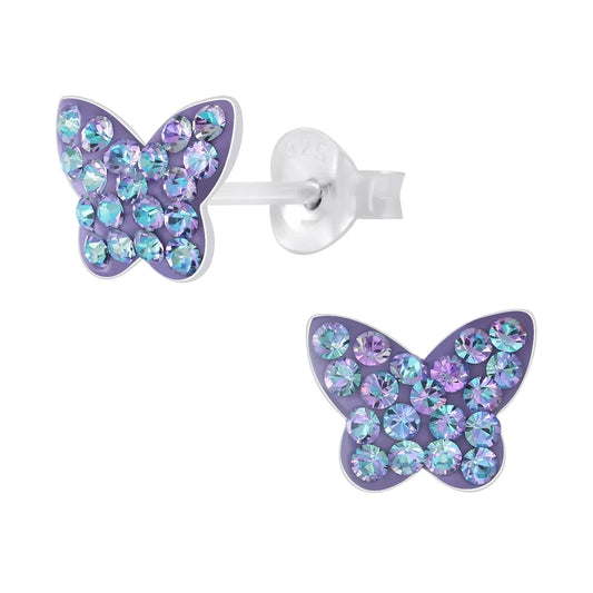 Kinderohrringe Schmetterling 925 Silber Kristalle lila Töne