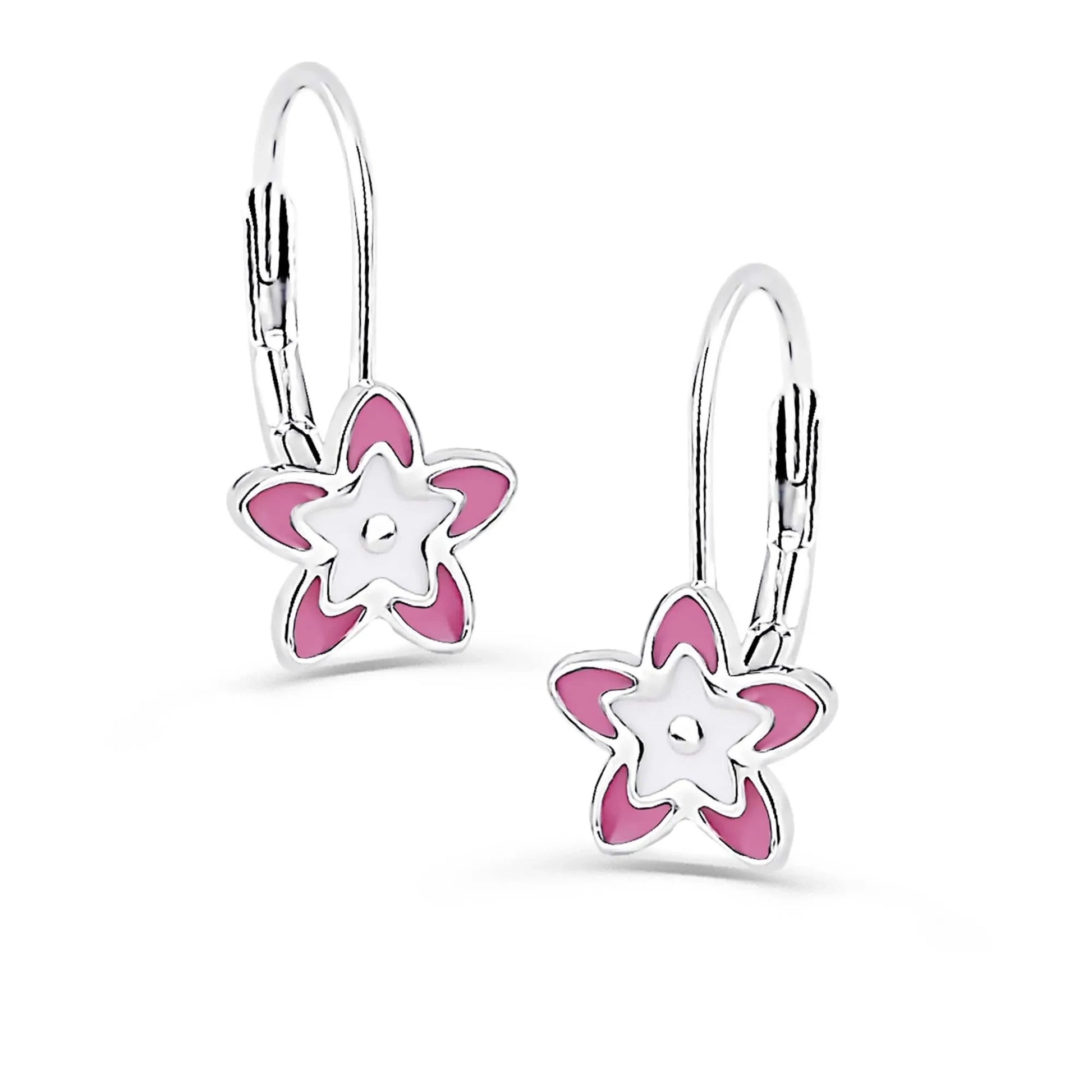 Kinderohrringe Ohrhänger pink weisse Blume 925 Silber