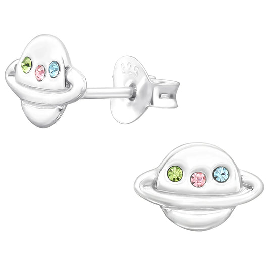 Kinderohrringe Planet 925 Silber bunte Kristalle
