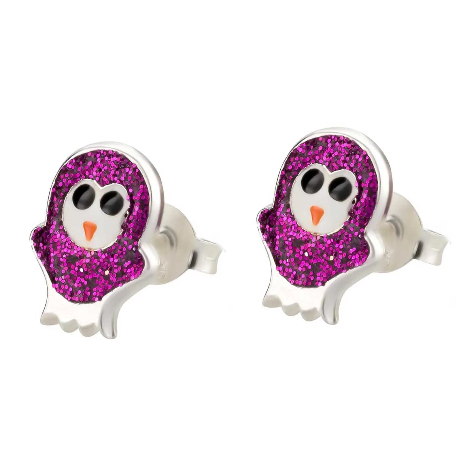 Kinderohrringe Eule 925 Silber Glitzerfarbe lila