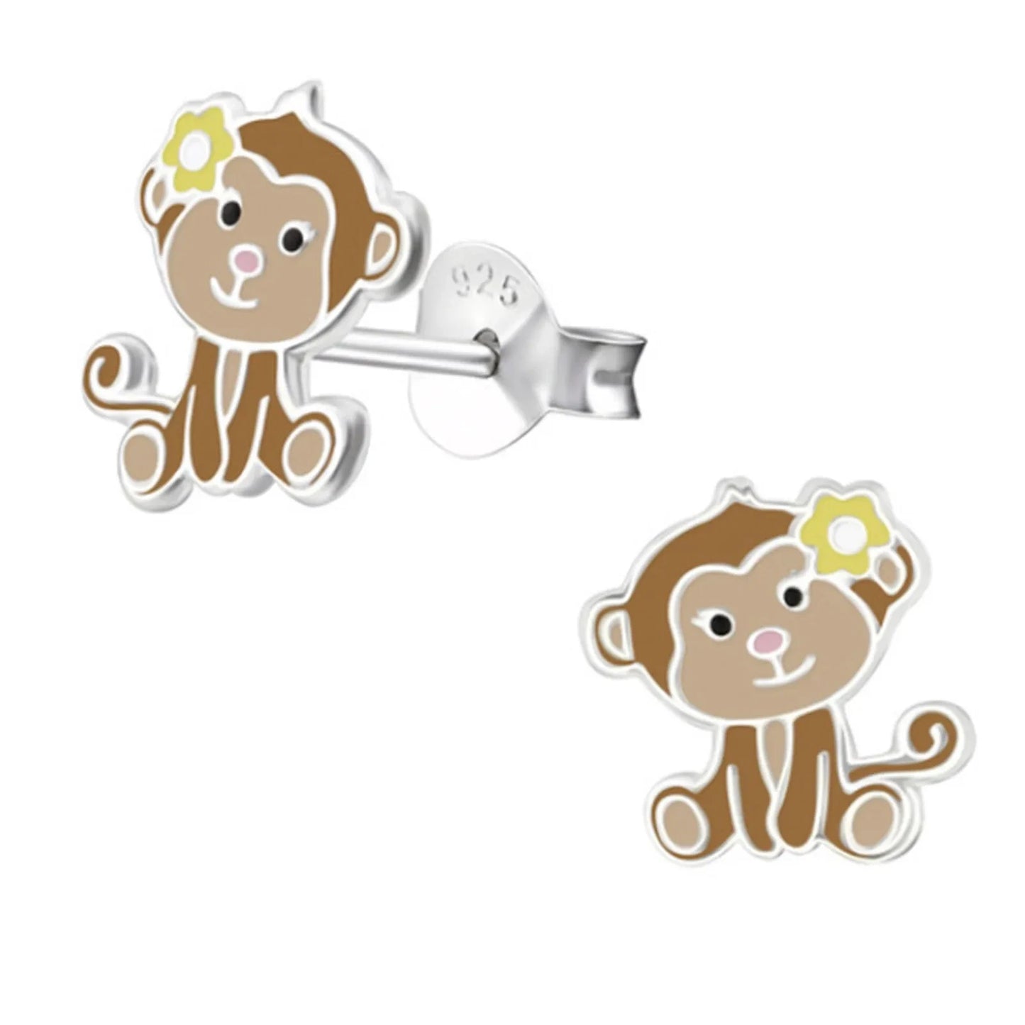 Kinderohrringe Affe mit Blume 925 Silber