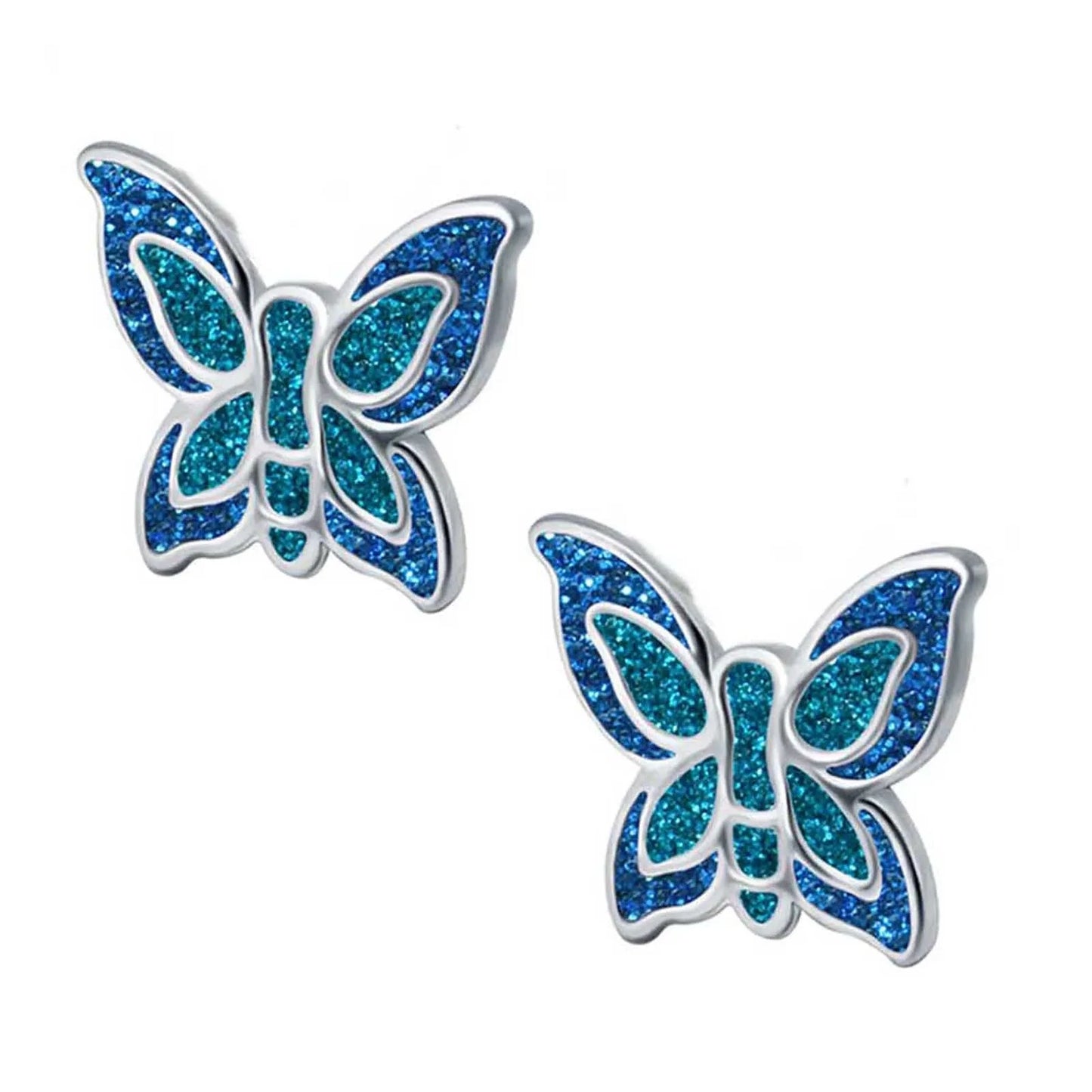 Kinderohrringe Schmetterling 925 Silber Glitzerblau