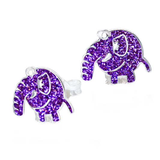 Kinderohrringe lila Elefant Glitzer 925 Silber