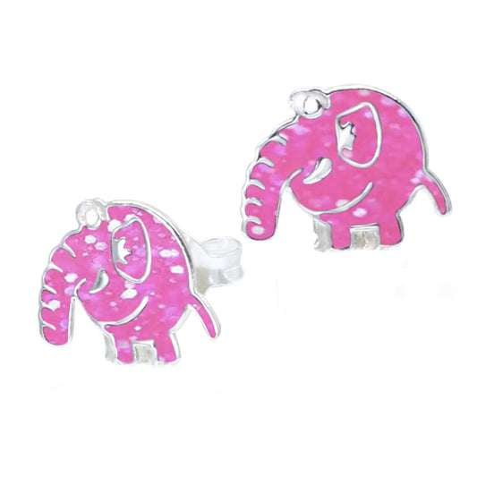 Kinderohrringe rosa Elefant Glitzer 925 Silber